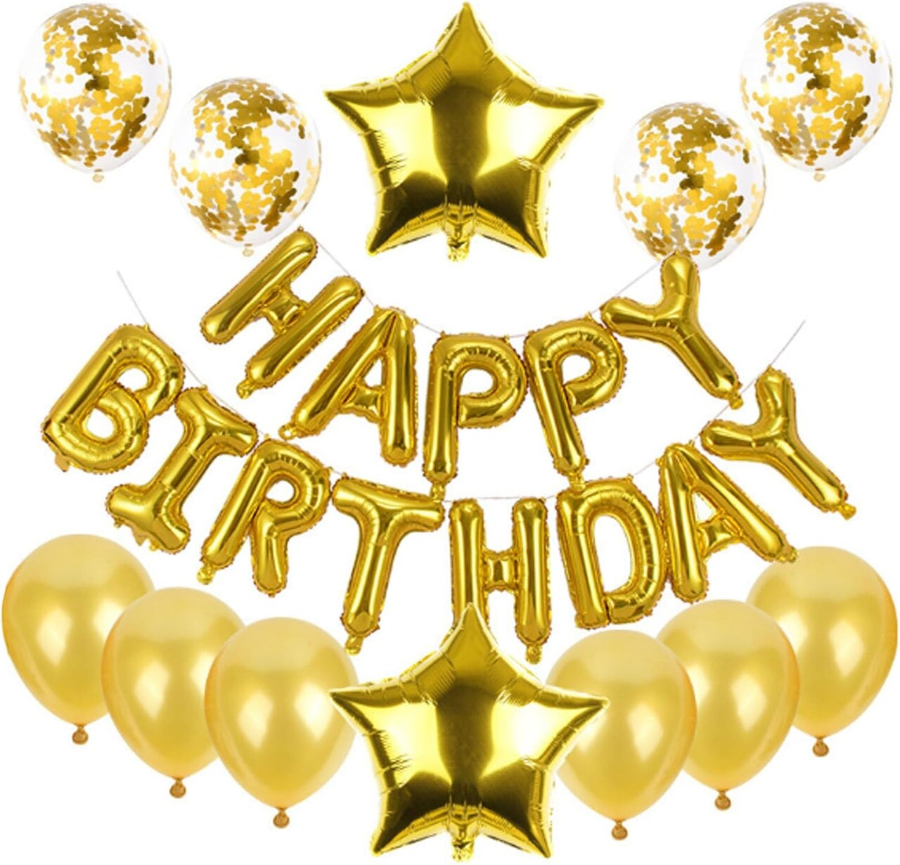 Happy Birthday Balloon Banner Golden Letters Set Mylar Balloon Birthday Party Supplies